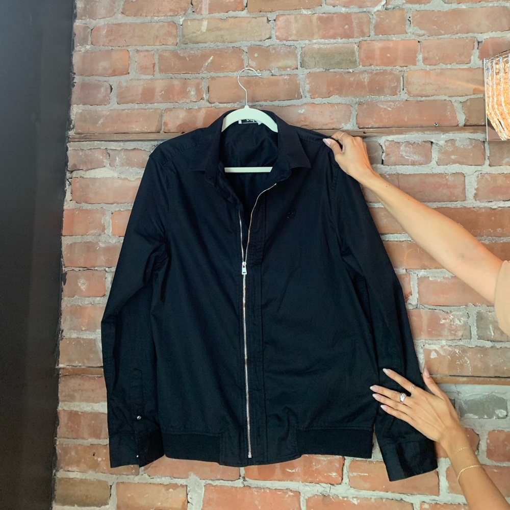 ⭐️SALE⭐️Hermes Men’s Black Bomber Shirt; long-sleeve with brand buttons on cuffs